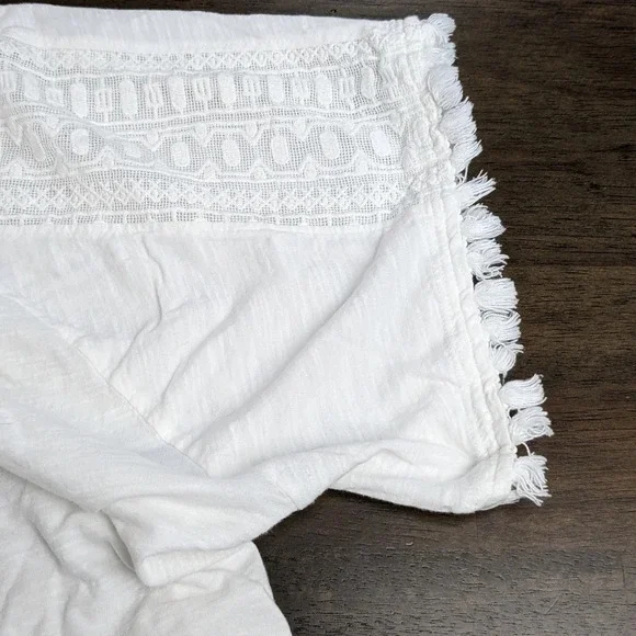 Short sleeved top cream blouse, fringe, XL - Picture 5 of 7